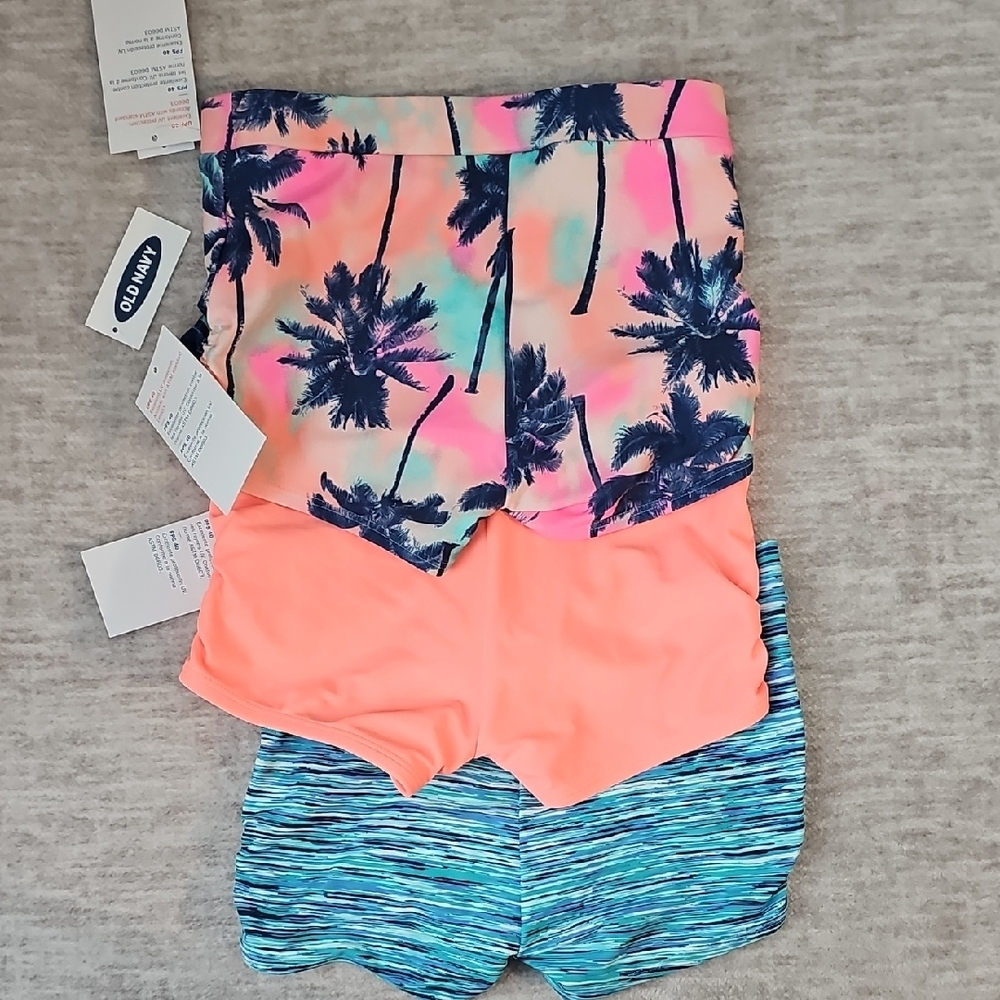 3 Old Navy Swim Trunks Orange and Blue Vibrant Design - Picture 3 of 3